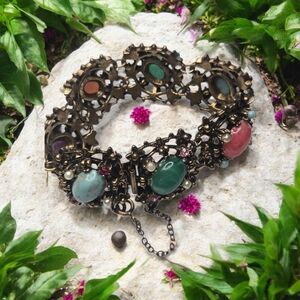 AMAZING Selro Selini Style FILIGREE Vintage Multicolor FAUXGemstone Bracelet Sz7